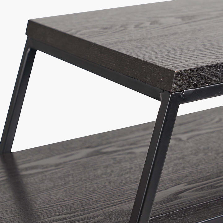 Mashiko S/2 Black Ash Veneer and Black Metal Console Tables