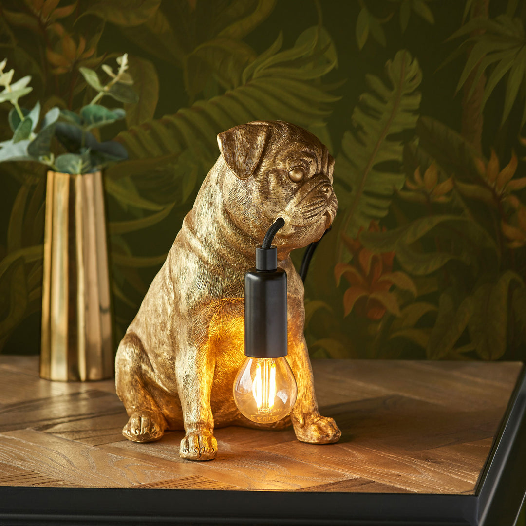 Pug Puppy Table Lamp | Vintage Gold