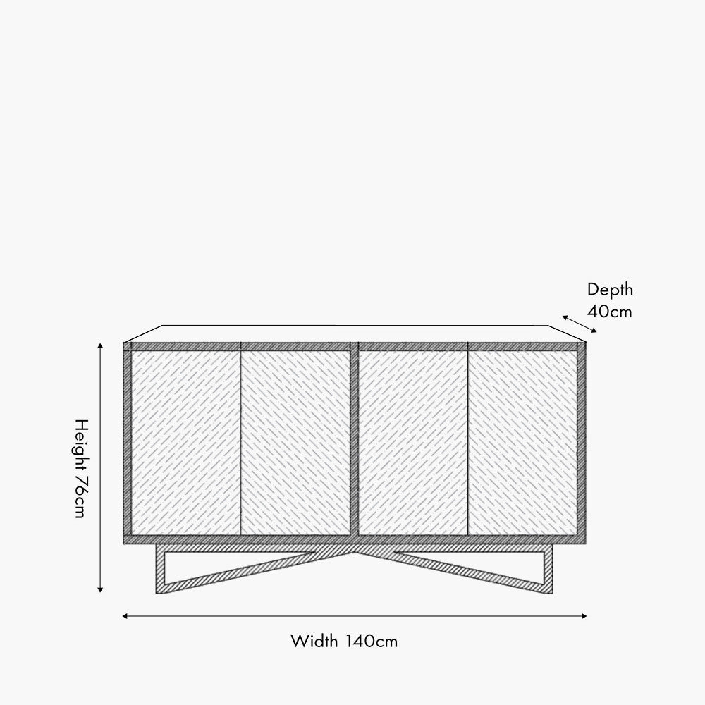 Verde Black Mango Wood and Stone Veneer 4 Door Sideboard