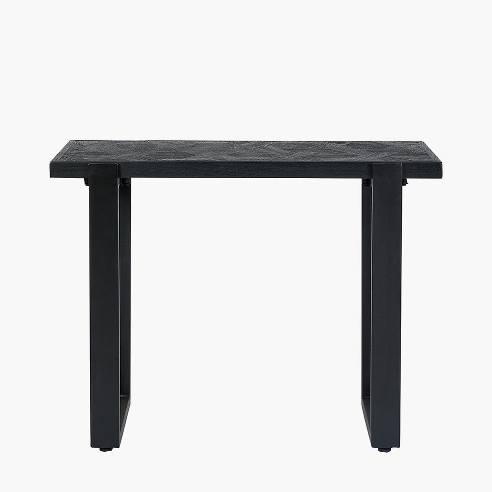 Mashu Matt Black Mango Wood and Black Metal Console Table