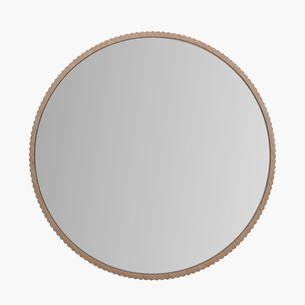 Natural Oak Wood Veneer Textured Edge Round Wall Mirror