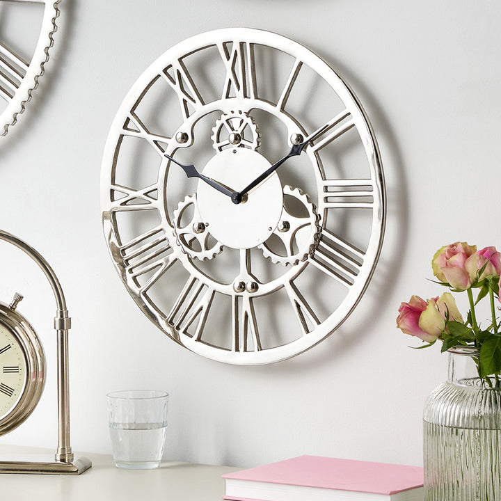 Nickel Cog Design Round Wall Clock