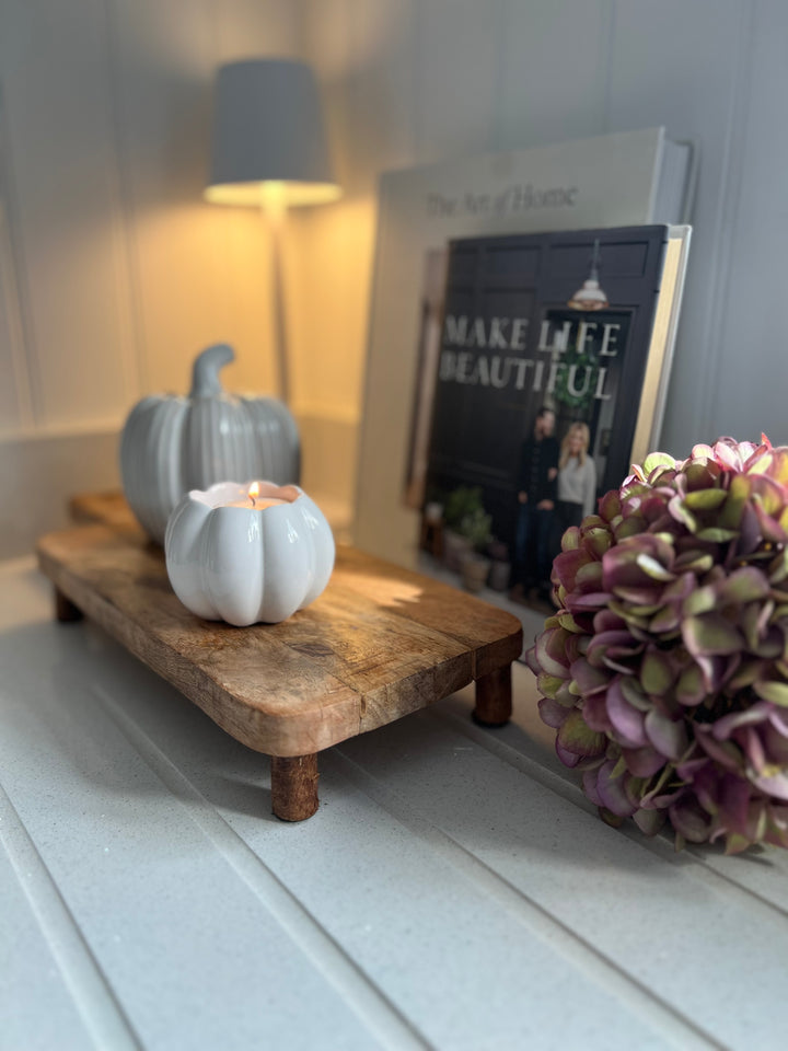 White Pumpkin T-Light Holder 8cm