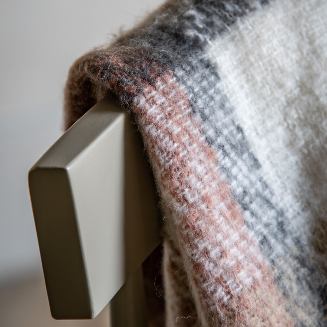 Natural Check Faux Mohair Throw