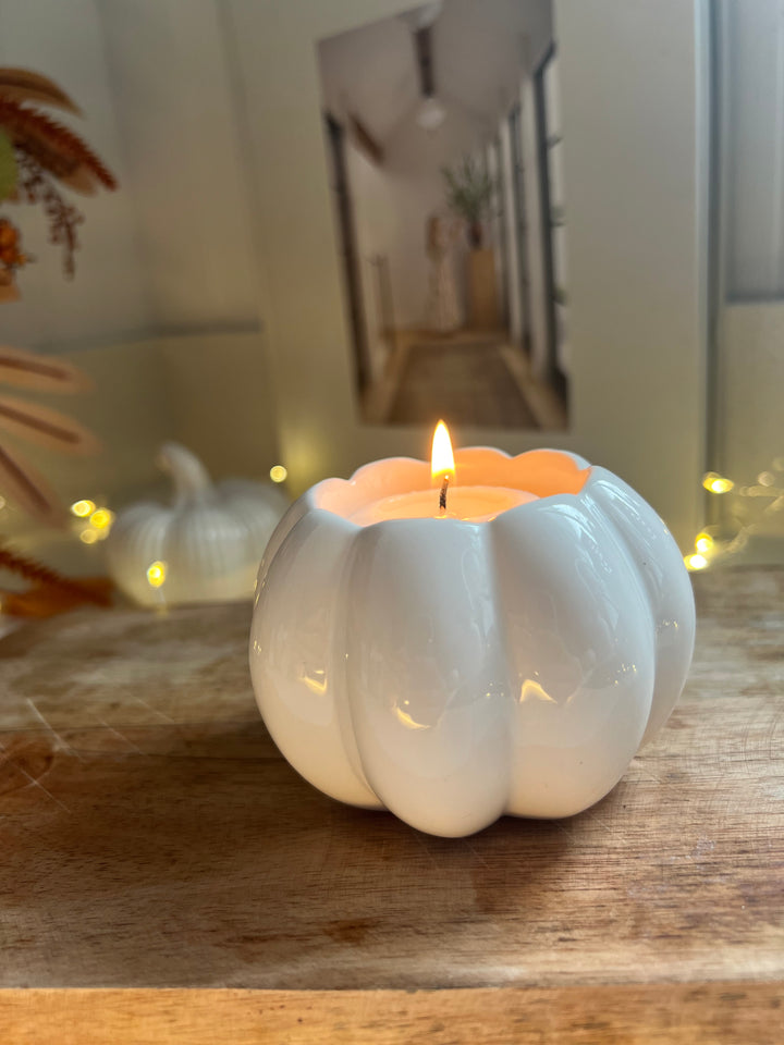 White Pumpkin T-Light Holder 8cm