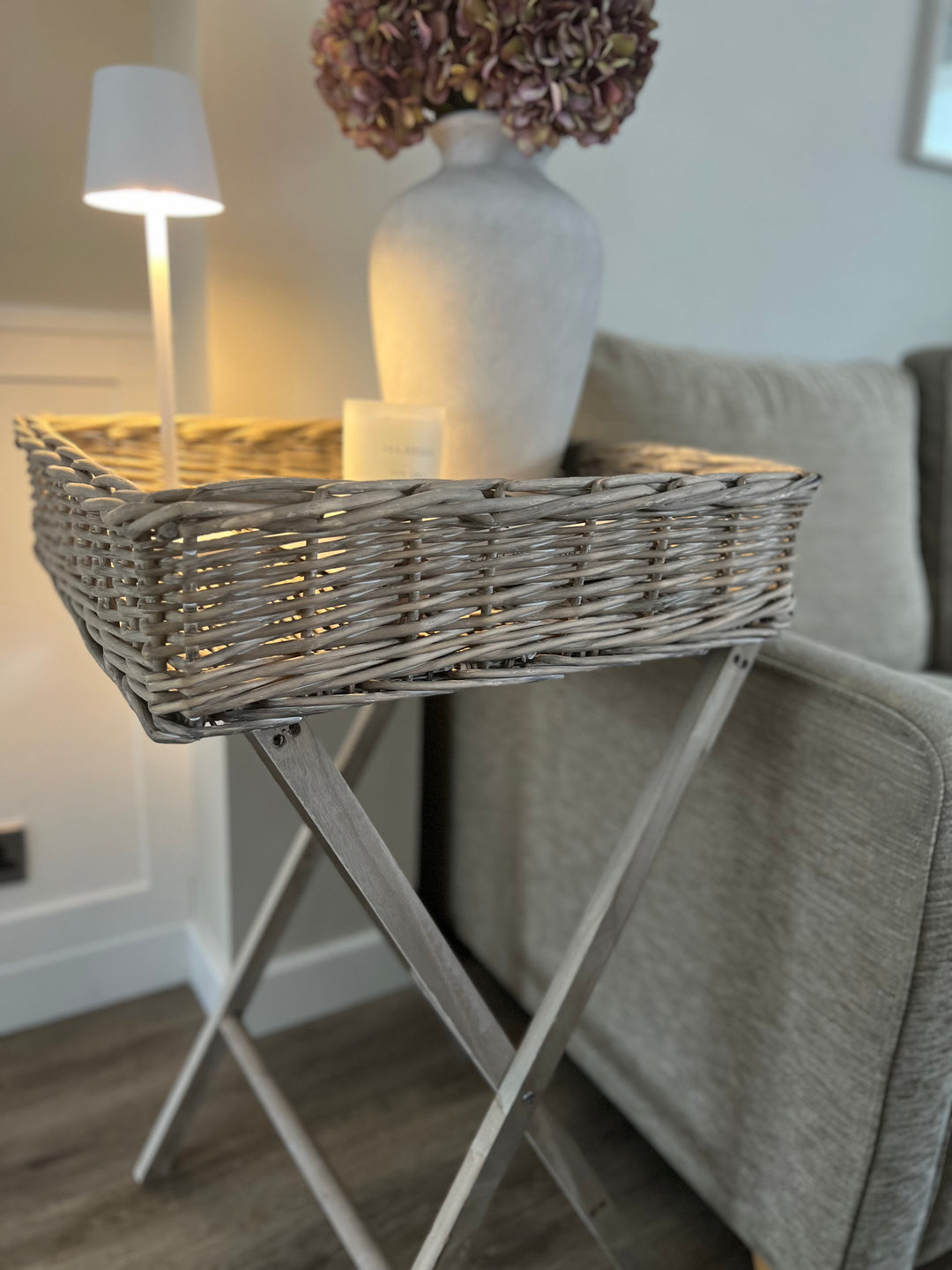 Large Neutral Wash Wicker Basket Butler Tray