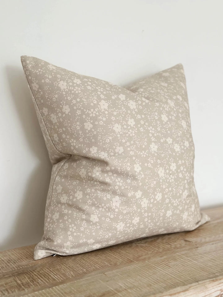 Cotton 45x45 Beige Floral Print Cushion Cover