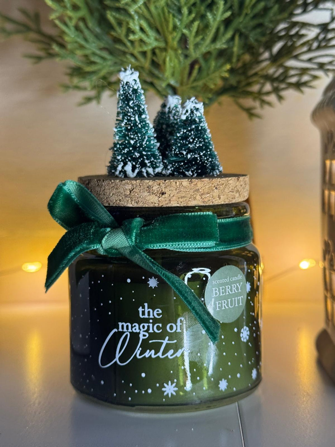 Candle With Green Velvet Bow Tree 6cm