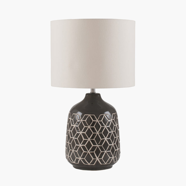 Athena Dark Grey Geo Ceramic Table Lamp