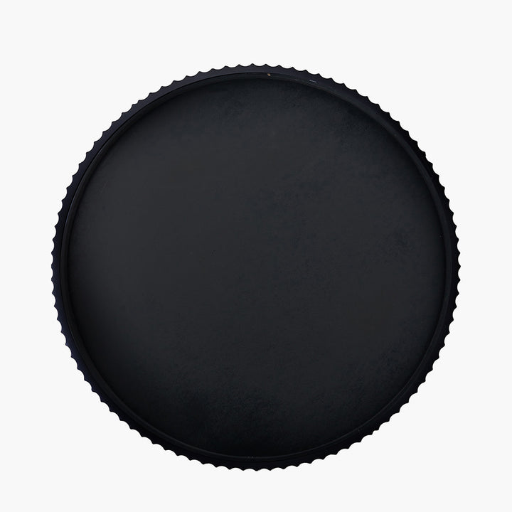 Black Metal Textured Edged Round Wall Mirror