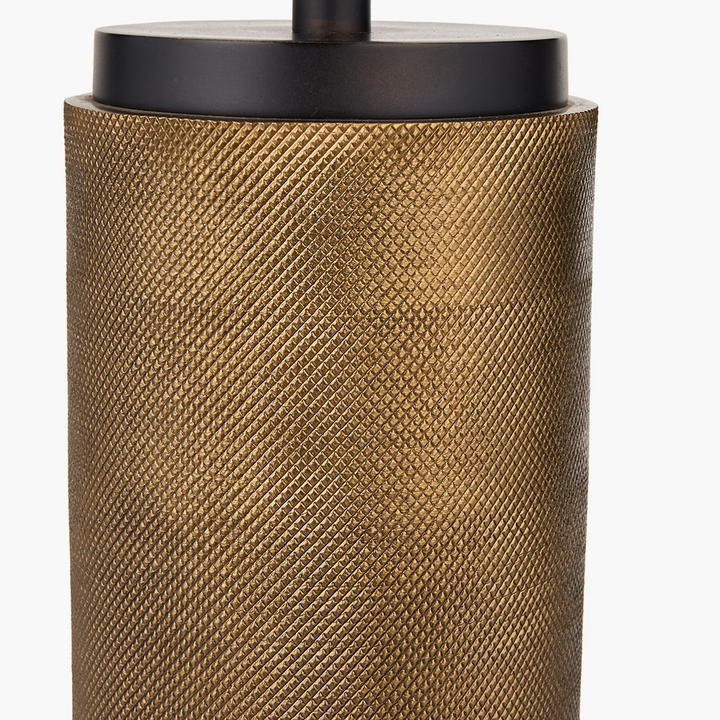 Aurelio Brass and Black Metal Textured Table Lamp Base with Lino 35cm White Self Lined Linen Cylinder Lampshade