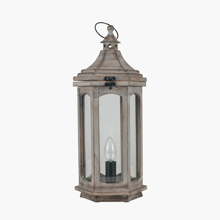 Adaline Antique Grey Wood Lantern Table Lamp