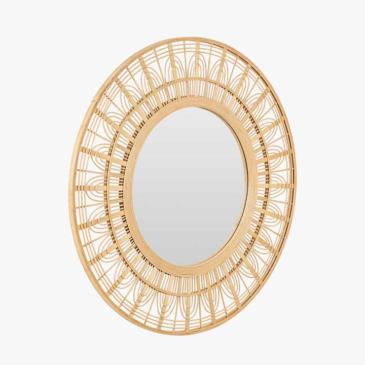 Natural Bamboo Frame Round Wall Mirror