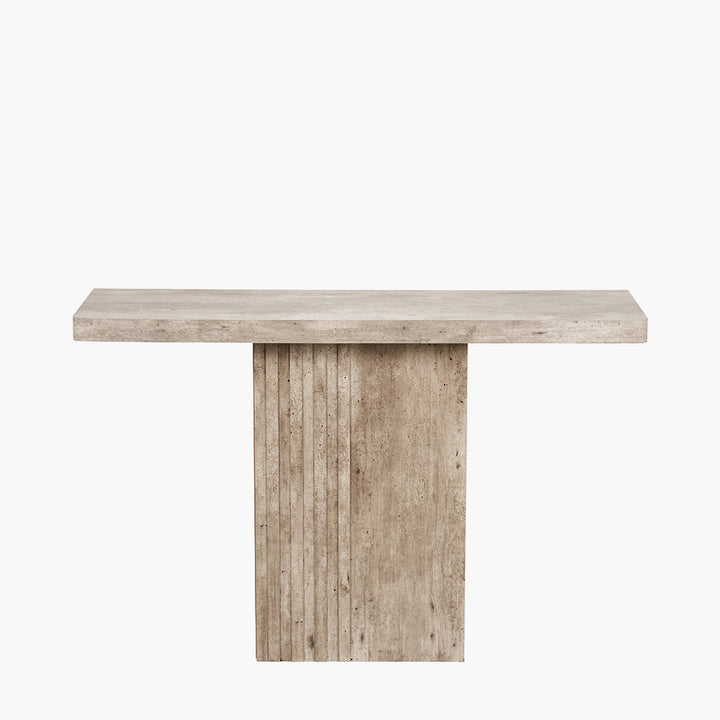 Elkton Concrete Effect Wood Veneer Groove Detail Console Table