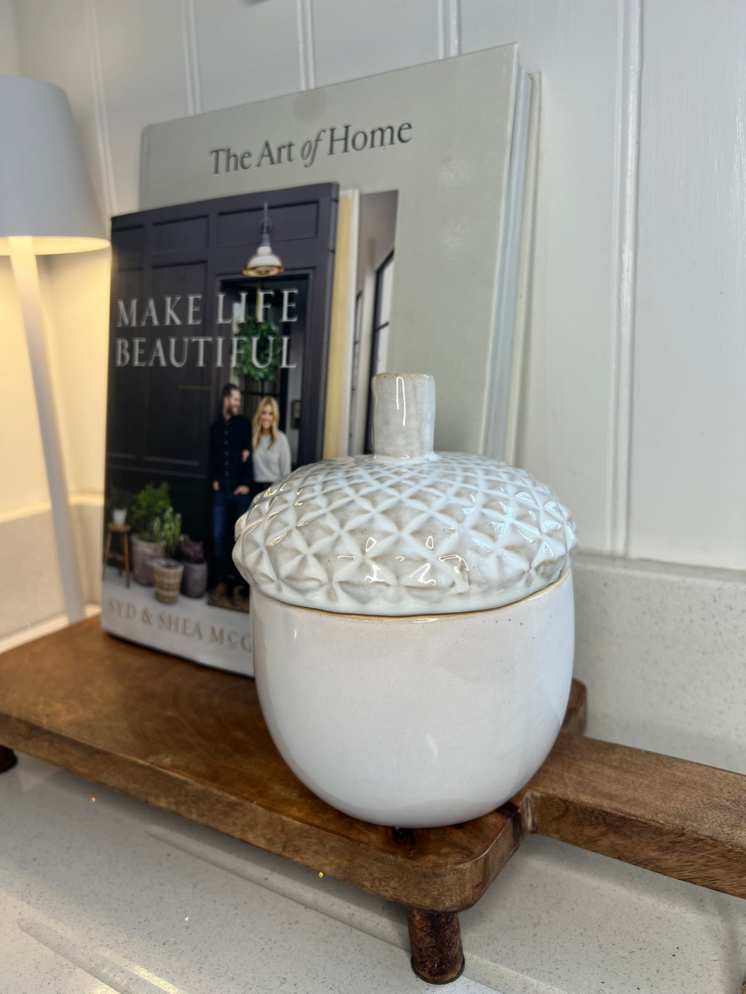 White Ceramic Acorn Storage Pot 15cm