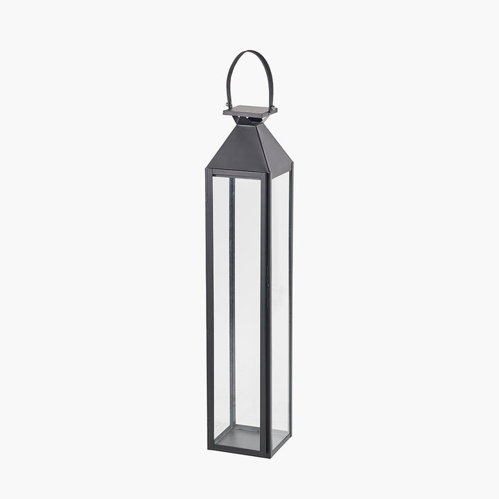 Black Stainless Steel and Glass Large Tall Lantern