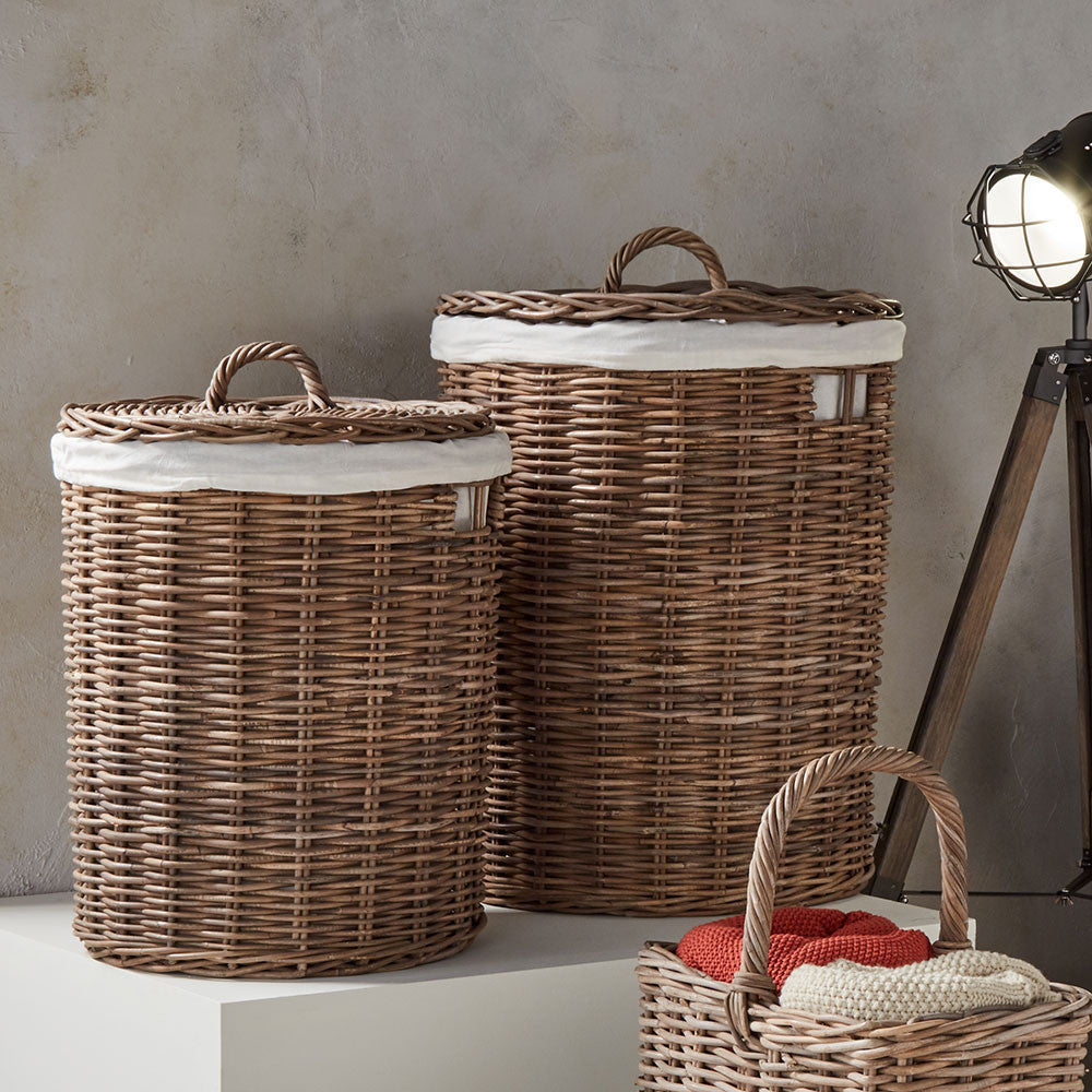 S/2 Grey Kubu Round Linen Baskets