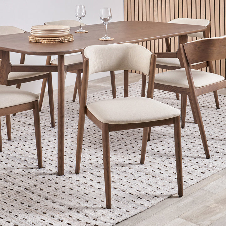 Elias Dark Ash Wood Retro Dining Table and 6 Chairs