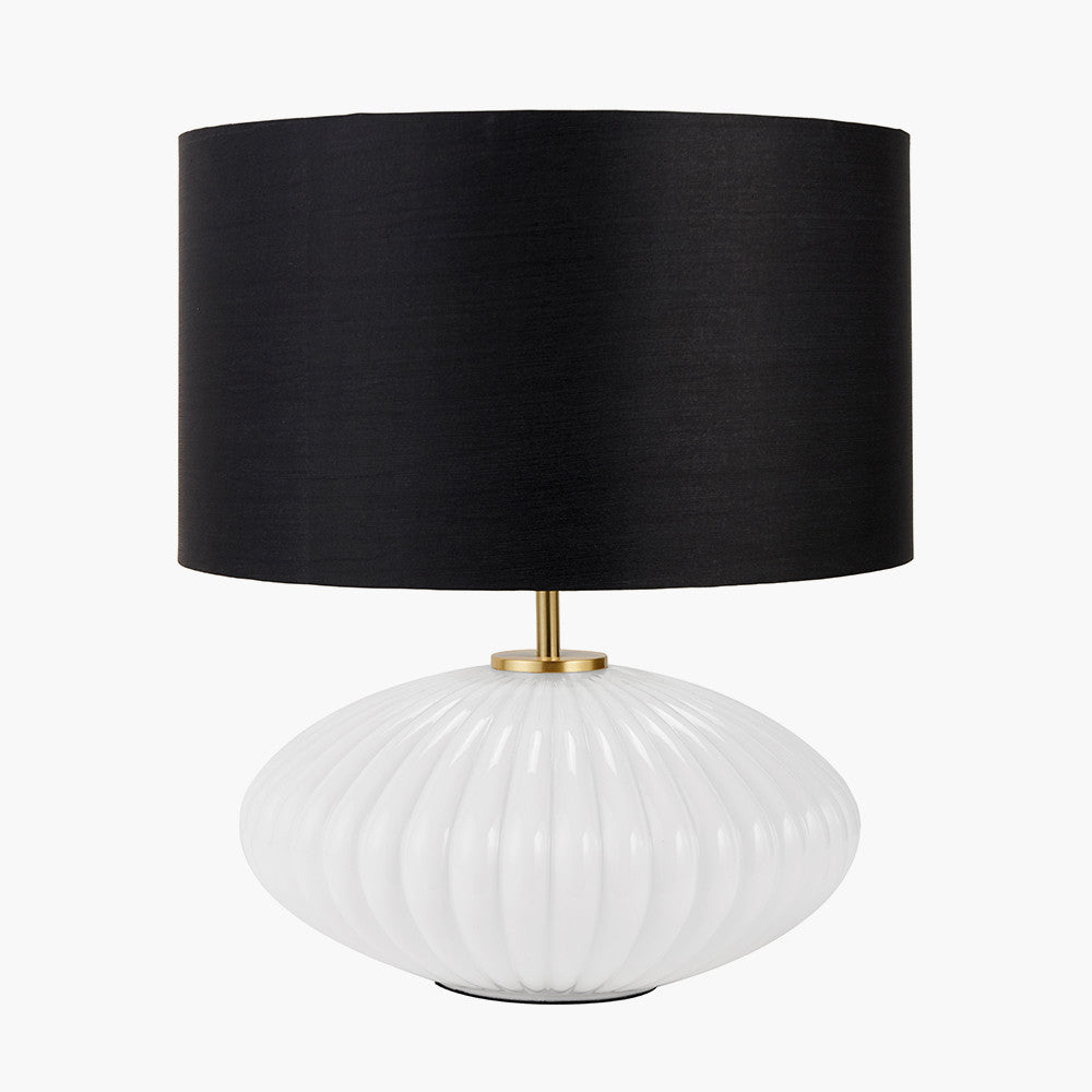 Emilia White Ribbed Glass and Gold Metal Oval Table Lamp Base27cm