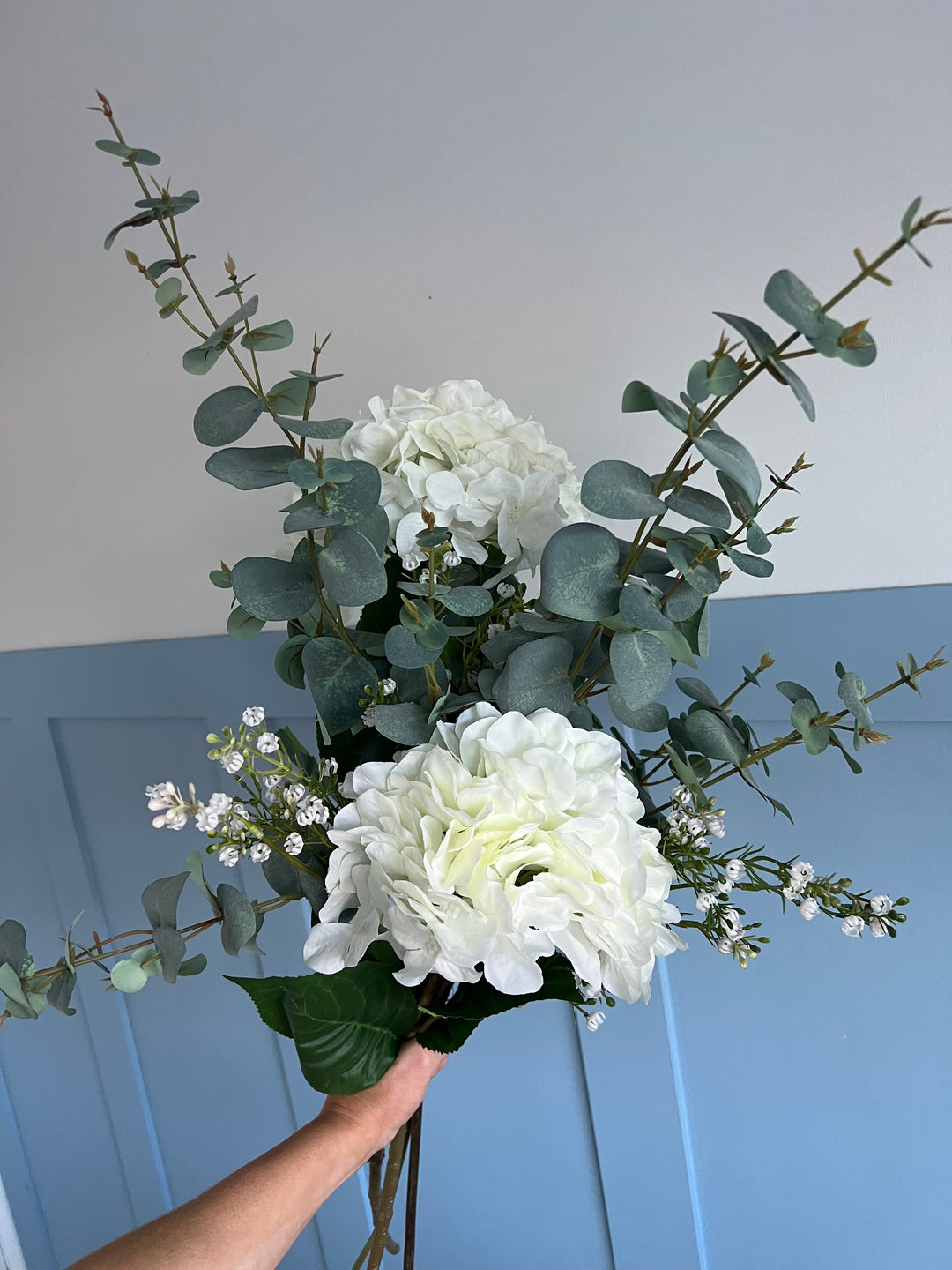 Home Pieces White Hydrangea And Gypsophila Essentials Arrangement