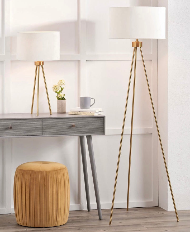 Houston Brushed Brass Metal Tripod Floor Lamp