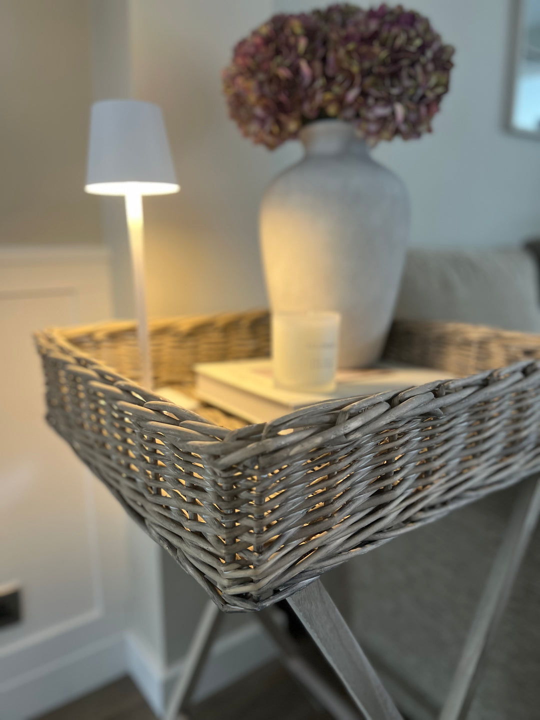 Large Neutral Wash Wicker Basket Butler Tray