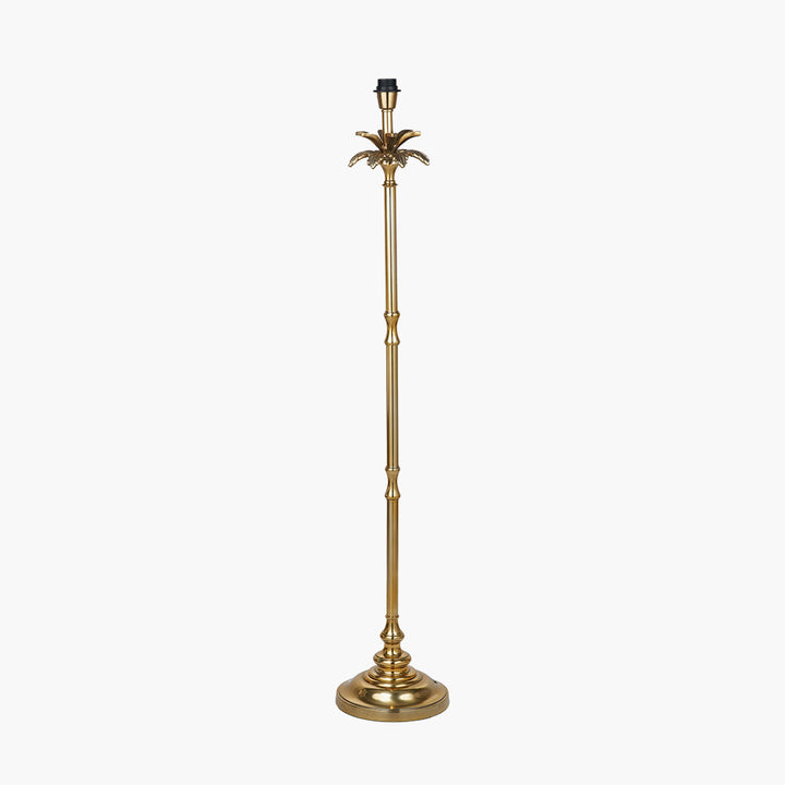 Trafalgar Gold Metal Palm Tree Floor Lamp Base with Henry 45cm White Handloom Cylinder Lampshade