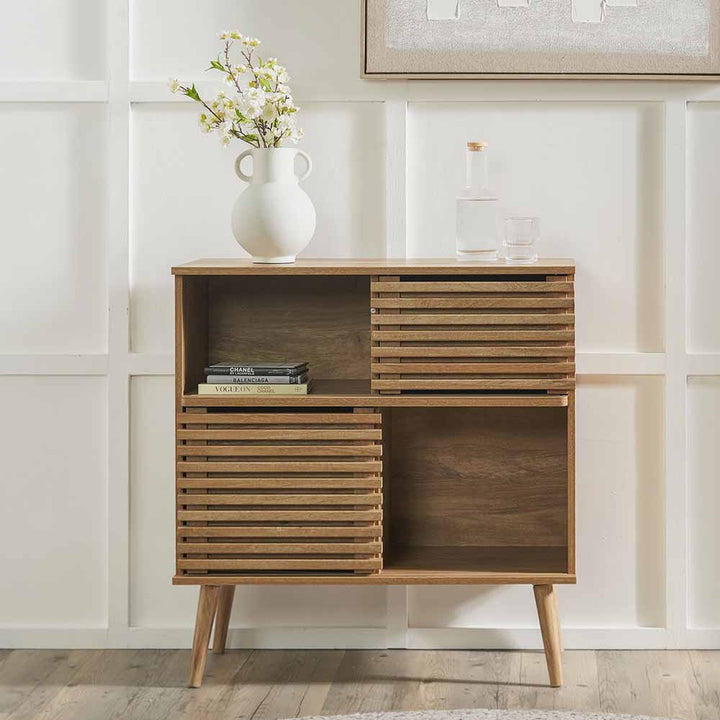 Larvik Natural Eucalyptus Wood 2 Door 2 Shelf Unit