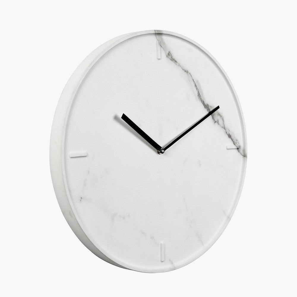 White Marble Effect Wood Veneer Round Wall Clock 40cm