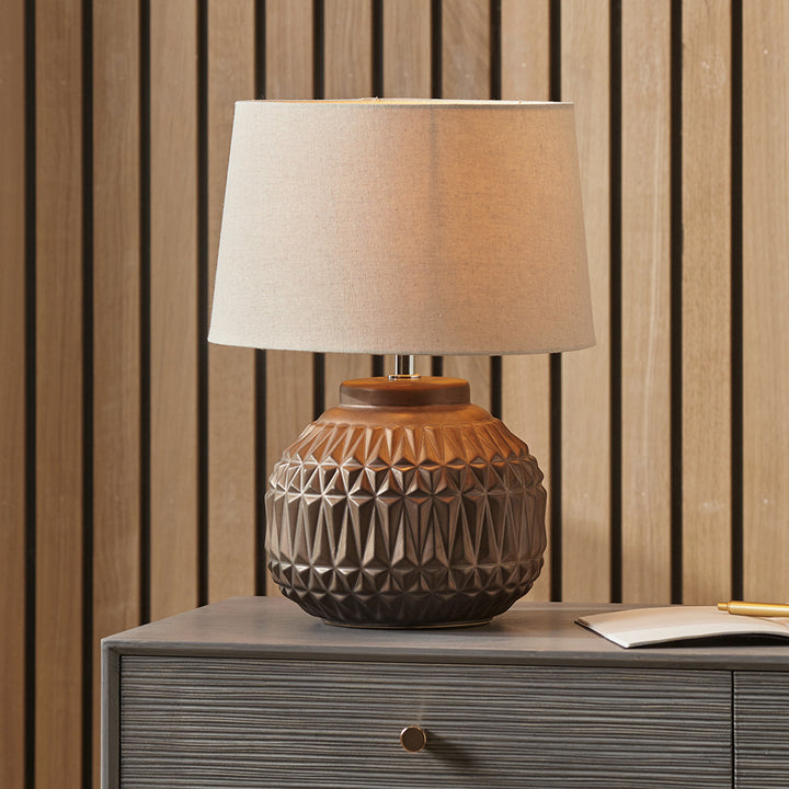 Anneli Bronze Aztec Texture Ceramic Table Lamp