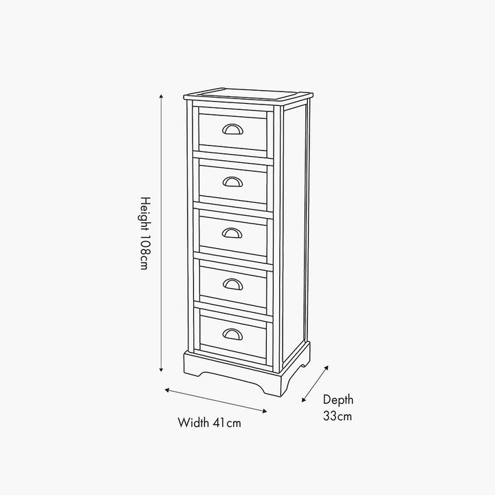 Croft Linen Pine Wood 5 Drawer Tall Unit