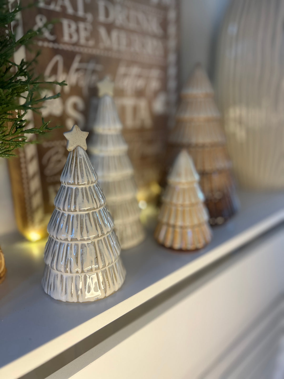 Natural White Glaze Festive Tree 13cm