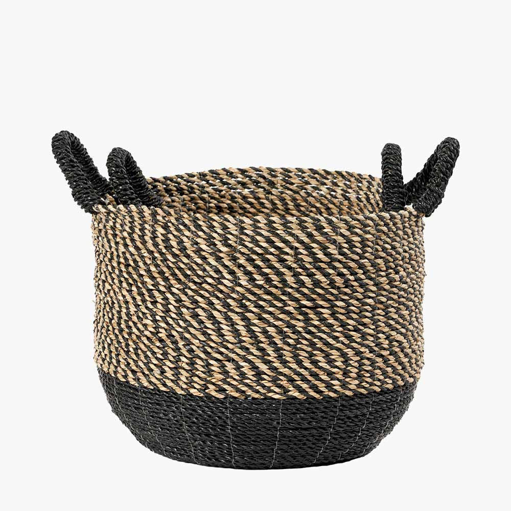 S/2 Seagrass Natural and Black Round Handled Baskets