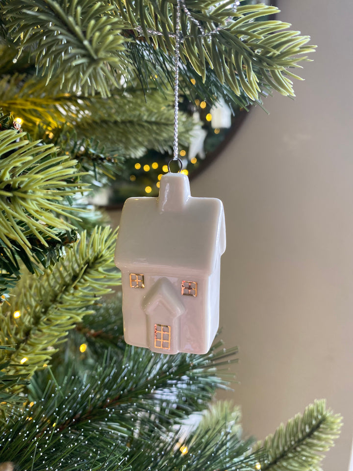 White Ceramic House Hanging Ornament, 5.5cm