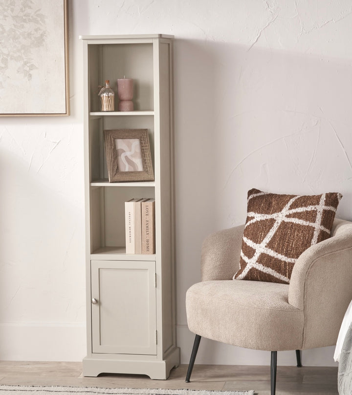 Croft Linen Pine Wood Slim 1 Door 3 Shelf Unit