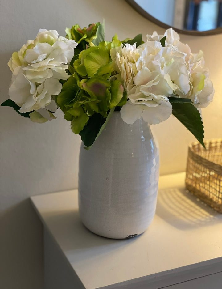 Small Hydrangea Arrangement Cream & Green 35cm