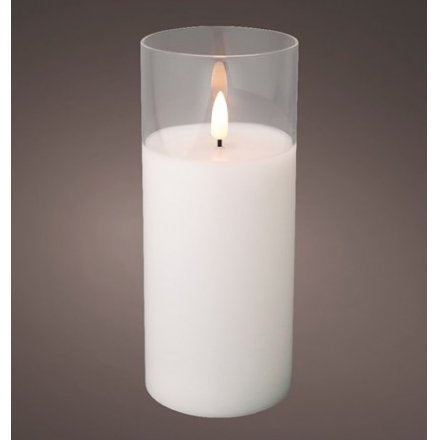 Flickering Flame Led Candle In Glass 18cm