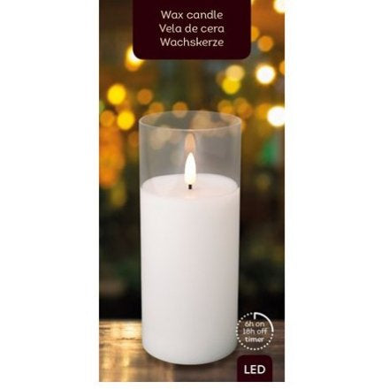Flickering Flame Led Candle In Glass 18cm