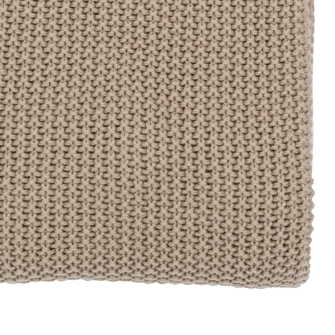 Natural Beige Knitted Throw With Pom Poms