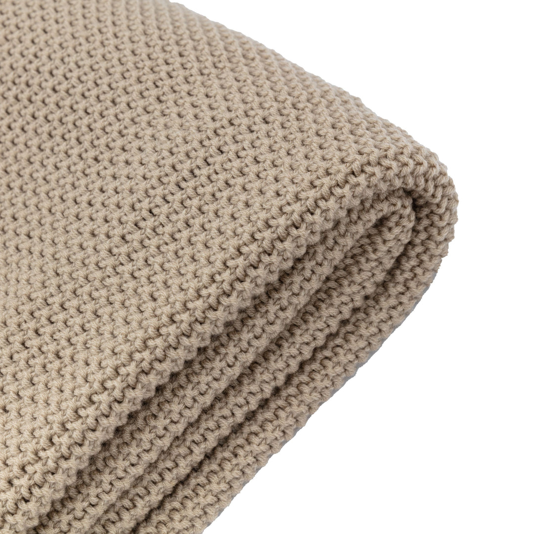 Natural Beige Knitted Throw With Pom Poms