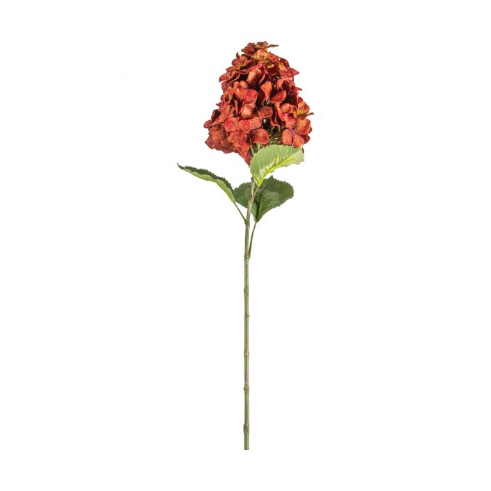 Hydrangea Velvet Stem with Leaves Ruby