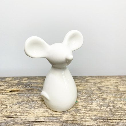 10cm Ceramic Mouse, White