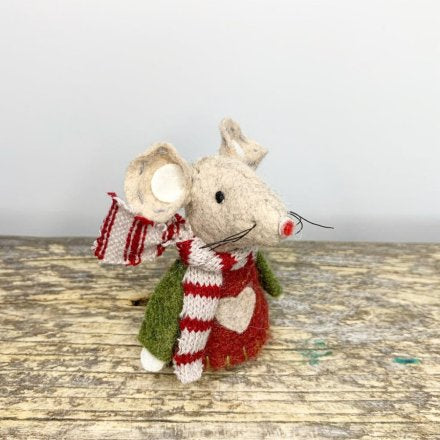 Fabric Red and Beige Mouse, 8cm