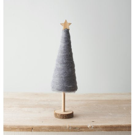 Pair of Woollen Grey And Wooden Tree Decoration