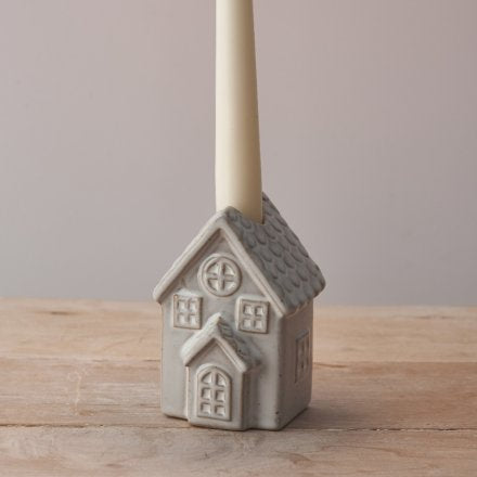 Ceramic Natural Glaze House Candle Holder, 10.5cm