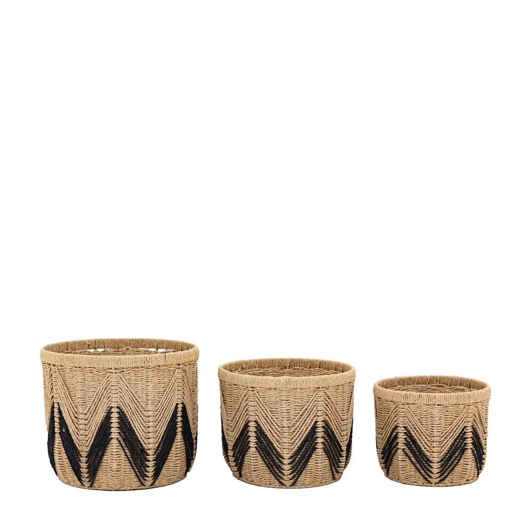 Cameroon Baskets Natural & Black Set of 3