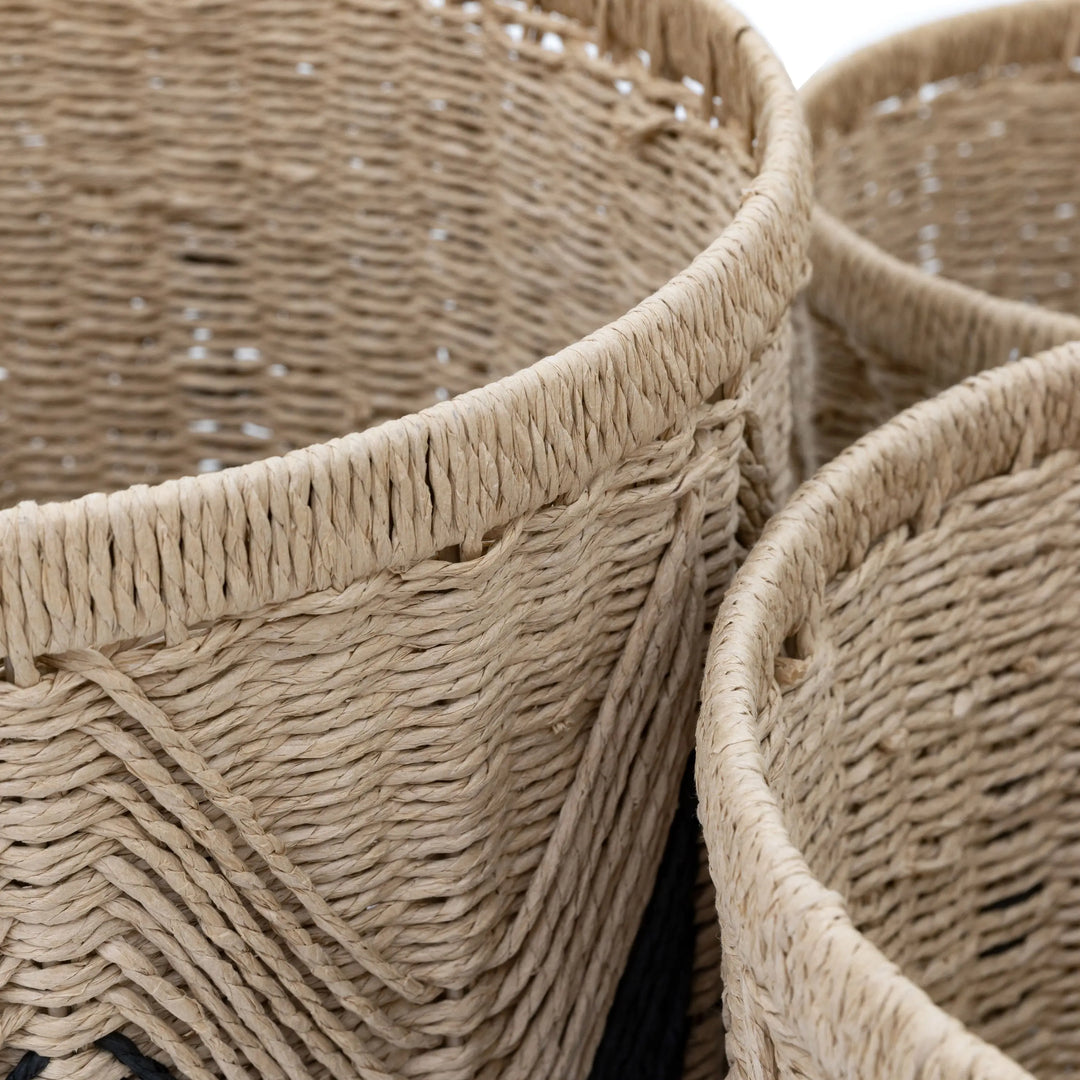 Cameroon Baskets Natural & Black Set of 3