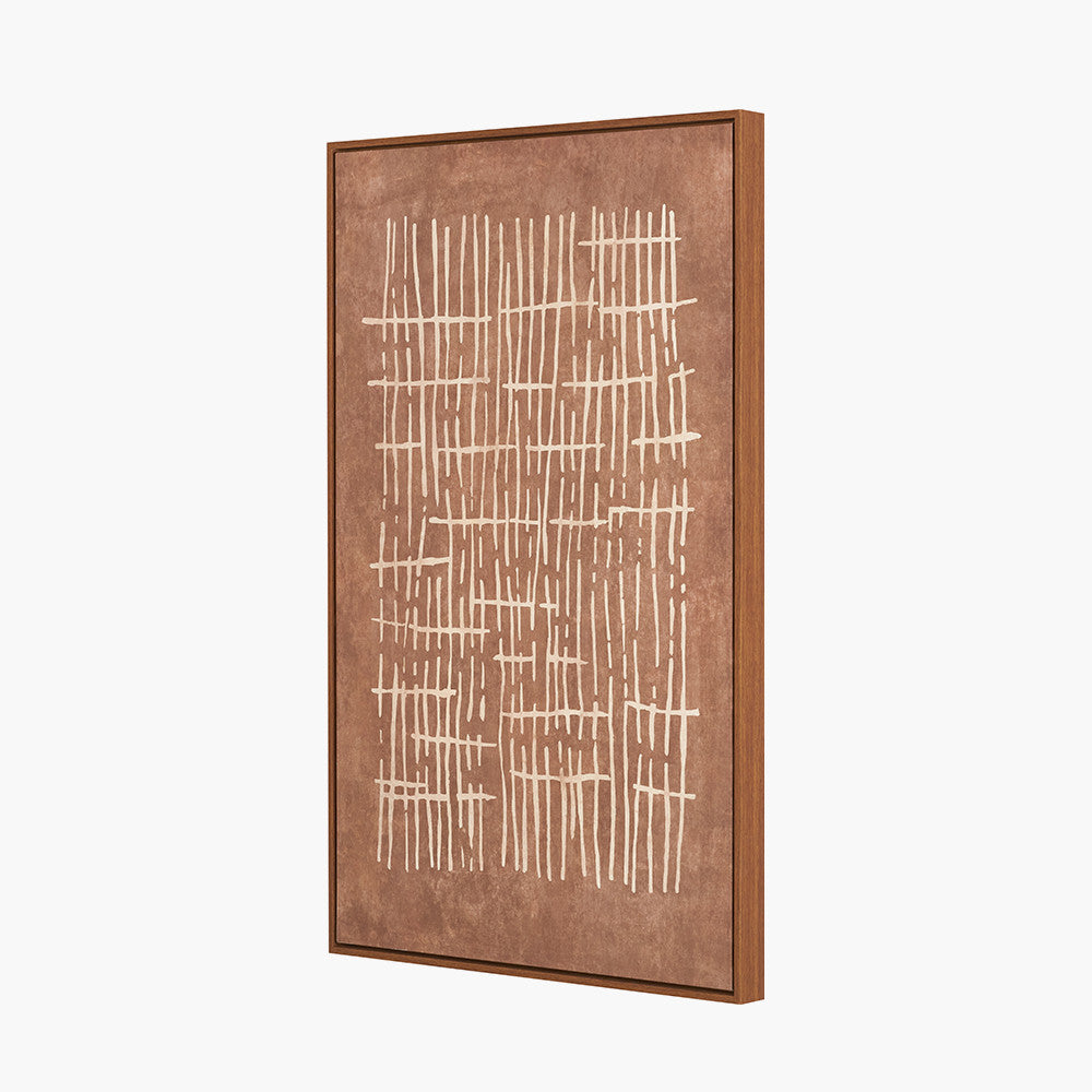 Brown and Natural Abstract Linear Design Canvas with Oak Effect Frame