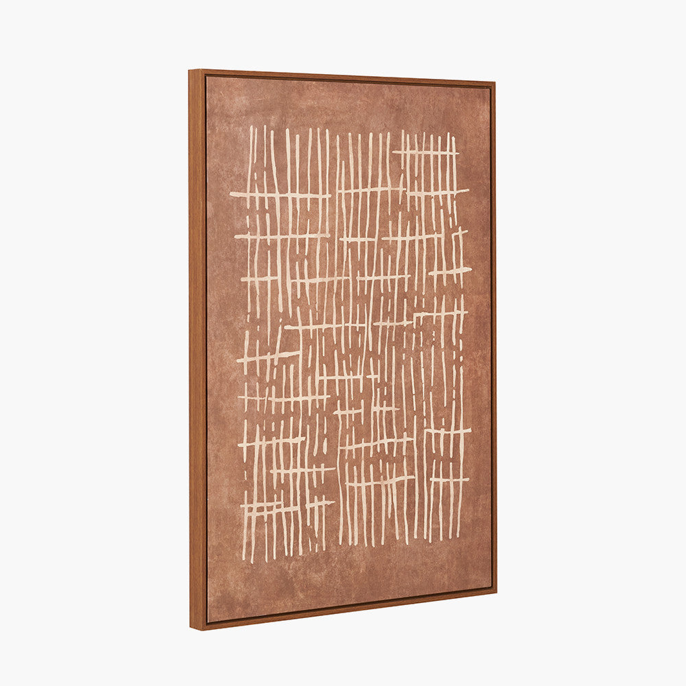 Brown and Natural Abstract Linear Design Canvas with Oak Effect Frame