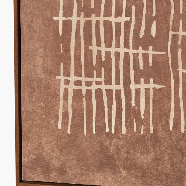 Brown and Natural Abstract Linear Design Canvas with Oak Effect Frame